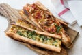 Turkish Pastry Konya Mevlana Pide with Cubed Meat and Melted Cheese.