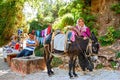 Turkish peasant woman and her donkey, standing near roadside dea