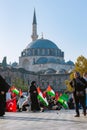 Turkish people support the Palestine in Istanbul with waving flags