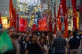 Turkish people with Turkish flags in Istiklal Avenue