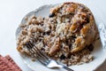 Turkish Perde Pilavi / Drape pilaf with chicken, almond and raisin / Pilav.