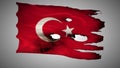 Turkish perforated, burned, grunge waving flag loop alpha