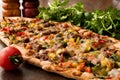 Turkish Pide with meat and vegetables. Royalty Free Stock Photo