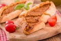 Turkish pide pizza with meat and onion. Royalty Free Stock Photo