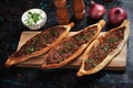 Turkish pide, street food meal similar to pizza