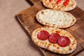 Turkish pita bread with cottage cheese, chicken, salami Royalty Free Stock Photo