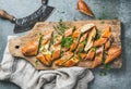 Turkish pizza pide with cheese and spinach chopped in slices Royalty Free Stock Photo