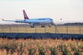 Turkish plane behind barbed wire. Ukraine Borispol 15.08.2020.