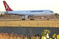 Turkish plane behind barbed wire. Ukraine Borispol 15.08.2020.