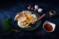 Turkish poached eggs Cilbir Royalty Free Stock Photo