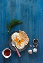 Turkish poached eggs Cilbir Royalty Free Stock Photo