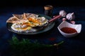 Turkish poached eggs Cilbir Royalty Free Stock Photo