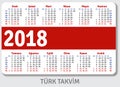 Turkish pocket calendar for 2018