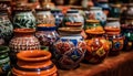 Turkish pottery store showcases ornate, multi colored ceramic vases and bowls generated by AI Royalty Free Stock Photo