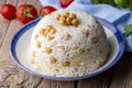 Turkish Rice with chickpea served, Turkish name; Nohutlu pilav or pilaf