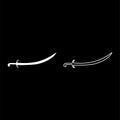 Turkish saber Scimitar Sabre of arabian persian Curved sword icon outline set white color vector illustration flat style image