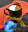 Turkish Salep or Sahlep with cinnamon sticks / Christmas Eggnog. Served with cinnamon sticks and orchid flower