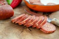 Turkish sausage sucuk slices