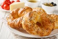 Turkish savory pastry Acma similar to a bagel close-up in a bowl. Horizontal