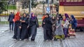 Turkish schoolgirls in Islamic clothes on the street