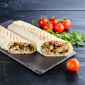 Turkish shawarma with chicken and lamb in pita bread