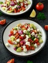 Turkish Shepards Salad with cucumber, tomato, red onion, pepper, parsley and Feta cheese Royalty Free Stock Photo