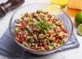 Turkish Shepards Salad with cucumber, tomato, red onion, pepper, parsley (Turkish name kasik salata Royalty Free Stock Photo