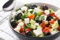 Turkish Shepherds Salad is a delicious dish made with fresh vegetables like bell pepper, cucumber and tomato and cheese closeup Royalty Free Stock Photo