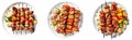 Turkish Shish Kabob on white plate, top view with transparent background, Generative AI