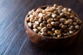 Turkish Snacks Kavurga / Fried Corn Seeds in Wooden Bowl. Royalty Free Stock Photo