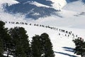 Turkish soldiers walking at Sarikamis Allahuekber Mountains