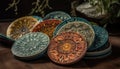 Turkish souvenir collection: ancient pottery, ornate embroidery, and brass decoration generated by AI