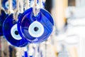 Turkish souvenir eyes in the market of Istanbul. Eastern traditional mascot Royalty Free Stock Photo