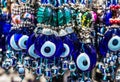 Turkish souvenirs. Traditional blue evil eyes in shop Royalty Free Stock Photo