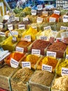 A Turkish spices stall in the Bodrum market, Pazar. Mugla.