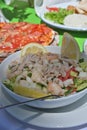 Turkish starter shrimp tuna lemon fruit salad Royalty Free Stock Photo