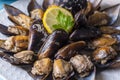 Turkish Street Food Stuffed Mussels with Lemon - Midye Dolma Royalty Free Stock Photo