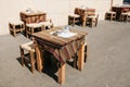 Turkish street street coffees in Istanbul. Wooden tables and chairs stand directly on the street. A distinctive and Royalty Free Stock Photo