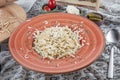 Turkish style cheese pasta Turkish name; Peynirli eriste makarna.  Eriste from Traditional Turkish Cuisine Royalty Free Stock Photo