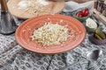 Turkish style cheese pasta Turkish name; Peynirli eriste makarna.  Eriste from Traditional Turkish Cuisine Royalty Free Stock Photo