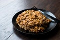 Turkish Style Cooked Orzo Pasta in Black Plate / Pilav or Pilaf.