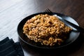 Turkish Style Cooked Orzo Pasta in Black Plate / Pilav or Pilaf.