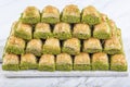 Turkish sweet Dry Baklava on a marble background. Turkish pastry dessert baklava. Ramadan or holiday desserts concept. Antep Royalty Free Stock Photo