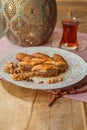 Turkish baklava, kalburabasti and tea on ramadan