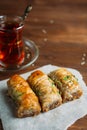 Turkish sweets baklava and tea Royalty Free Stock Photo