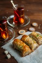 Turkish sweets baklava and tea Royalty Free Stock Photo