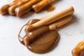 Turkish Tahin Pekmez / Tahini and Molasses with Salty Pretzel Stick Crackers.