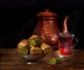 Turkish tea, baklava and teapot