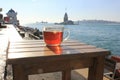 Turkish tea with Istanbul Maidens Tower background