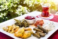 Turkish tea and meze in restaurant Royalty Free Stock Photo